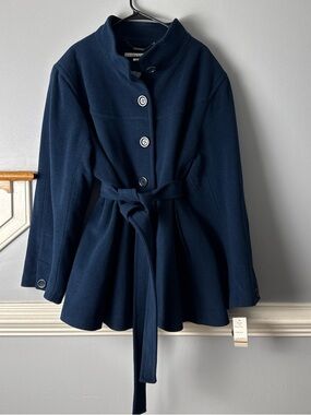 Larry Levine Navy Belted Peacoat with Stand Collar